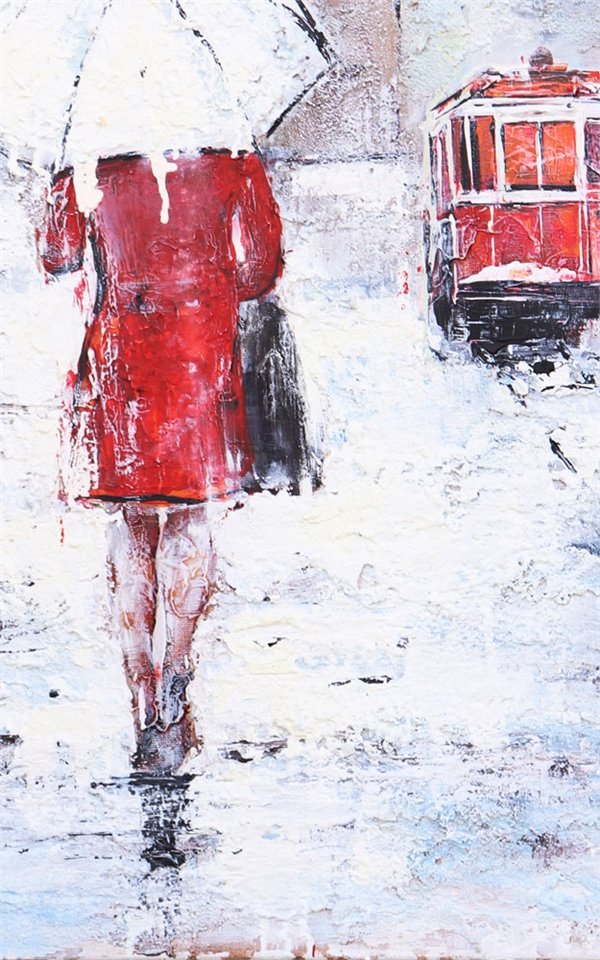 Kırmızlı Kadın Yağlı Boya Tablosu