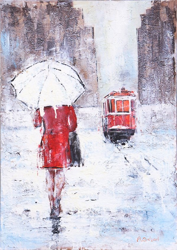 Kırmızlı Kadın Yağlı Boya Tablosu