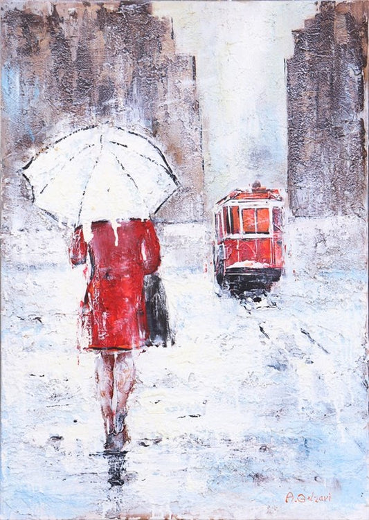 Kırmızlı Kadın Yağlı Boya Tablosu