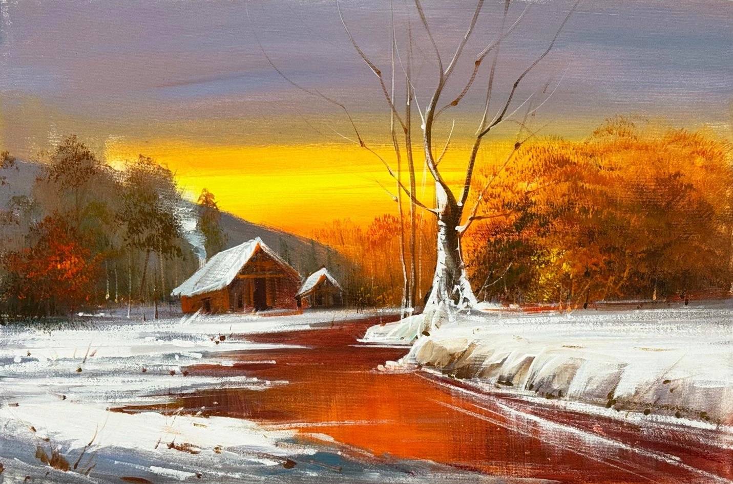 Kış Eskizi Yağlı Boya Tablosu