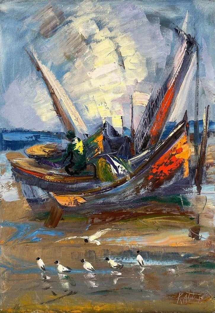 Kıyının Renkli Dokusu Yağlı Boya Tablosu