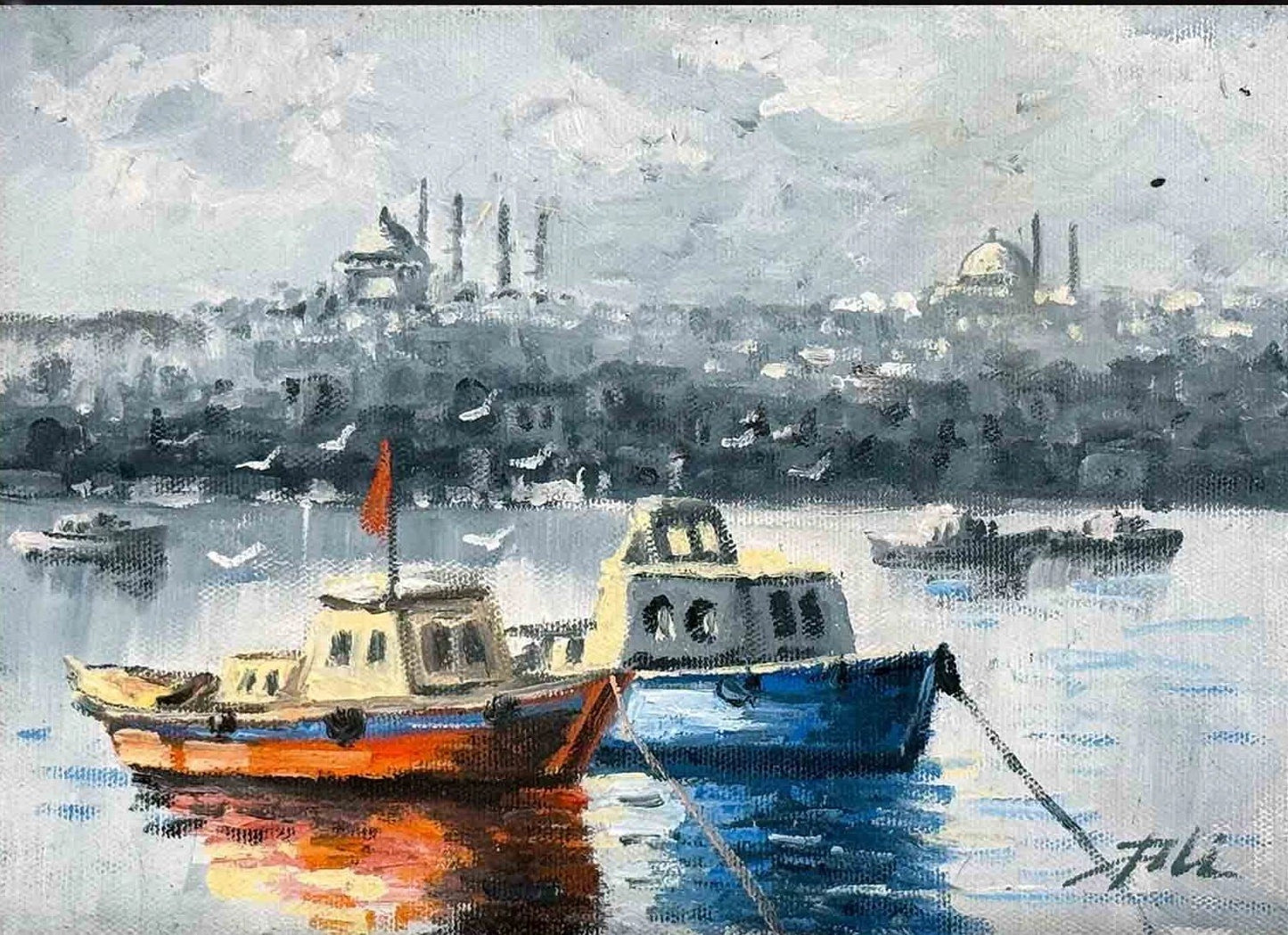 Kıyıya Vuran İstanbul Yağlı Boya Tablosu