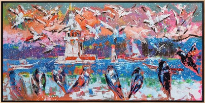 Kız Kulesi Aşığı Kuşlar Yağlı Boya Tablosu