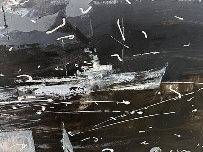 Siyah Beyaz Kız Kulesi Manzarası Yağlı Boya Tablosu