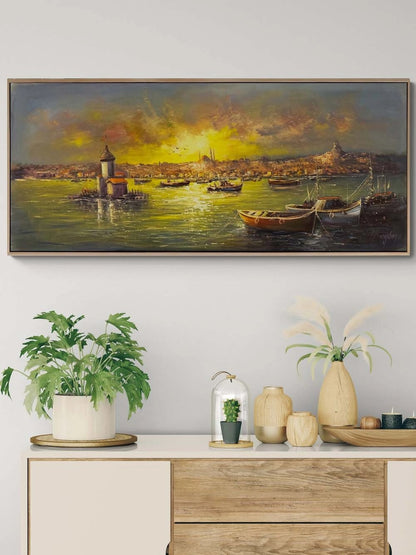 Kız Kulesi Liman Hatırası Yağlı Boya Tablosu