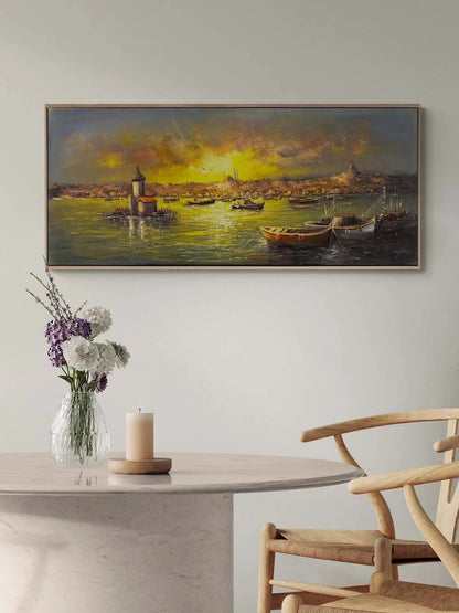 Kız Kulesi Liman Hatırası Yağlı Boya Tablosu