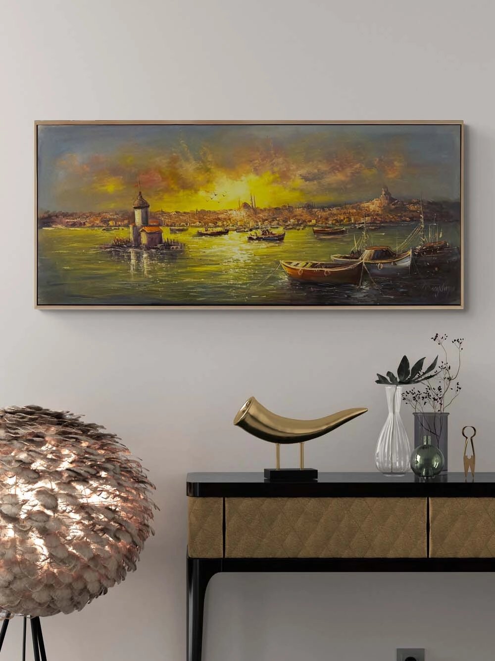 Kız Kulesi Liman Hatırası Yağlı Boya Tablosu