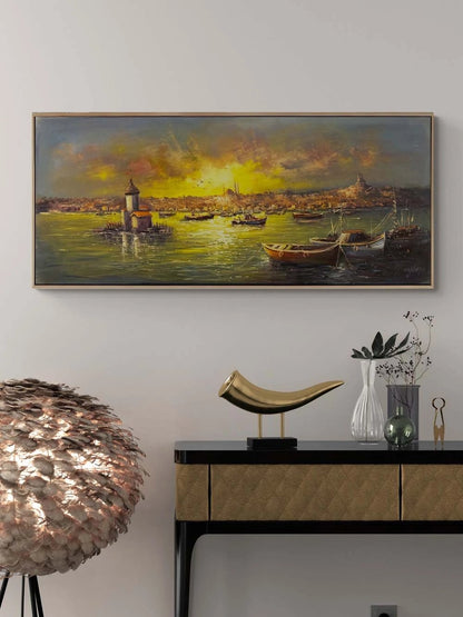 Kız Kulesi Liman Hatırası Yağlı Boya Tablosu