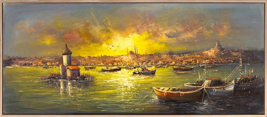 Kız Kulesi Liman Hatırası Yağlı Boya Tablosu