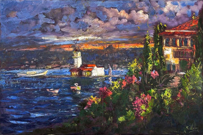 Kız Kulesi'nde Huzur Yağlı Boya Tablosu