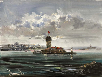 Kız Kulesi'nde Zaman Yağlı Boya Tablosu