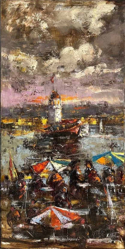 Kız Kulesi'nin Gölgesinde Yağlı Boya Tablosu