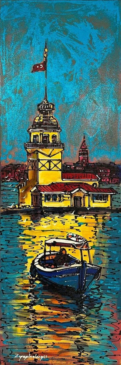 Kız Kulesi'nin Işıltısı Yağlı Boya Tablosu