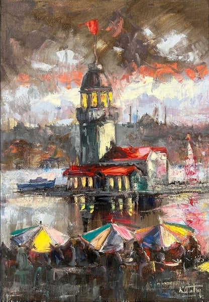 Kız Kulesi'nin Sessiz Konukları Yağlı Boya Tablosu