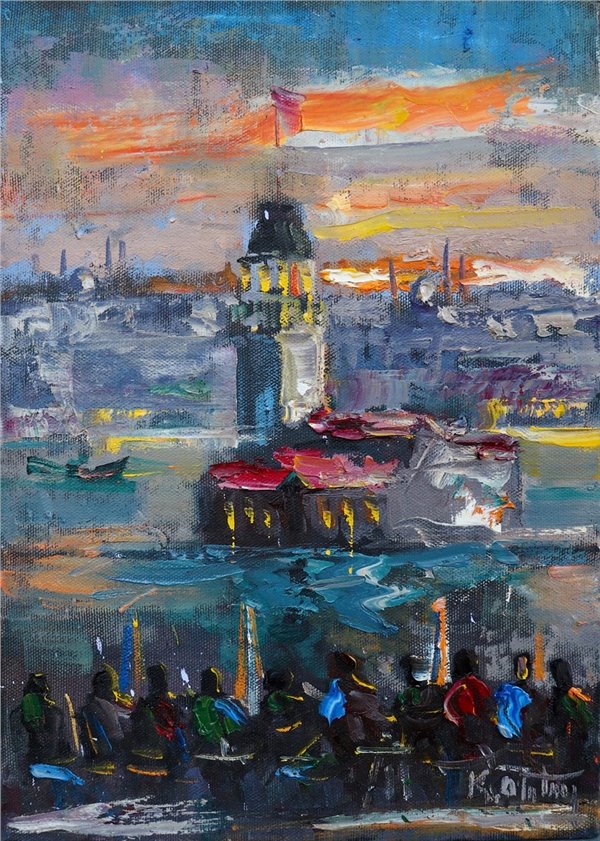 Kız Kulesi Önünde Yağlı Boya Tablosu