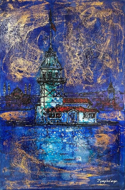 Kız Kulesi Perspektifi Yağlı Boya Tablosu