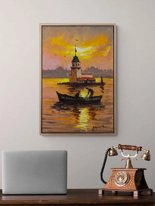 Kız Kulesi Turuncusu Yağlı Boya Tablosu