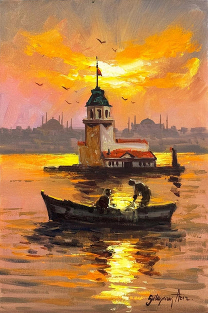 Kız Kulesi Turuncusu Yağlı Boya Tablosu