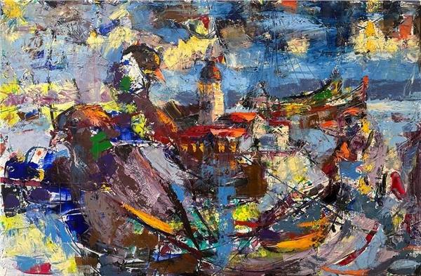 Kız Kulesi ve Güvercinler Yağlı Boya Tablosu