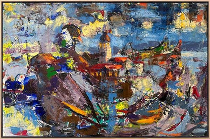 Kız Kulesi ve Güvercinler Yağlı Boya Tablosu