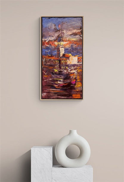 Kız Kulesi ve Tekneler Yağlı Boya Tablosu