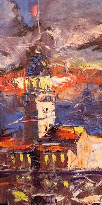 Kız Kulesi ve Tekneler Yağlı Boya Tablosu