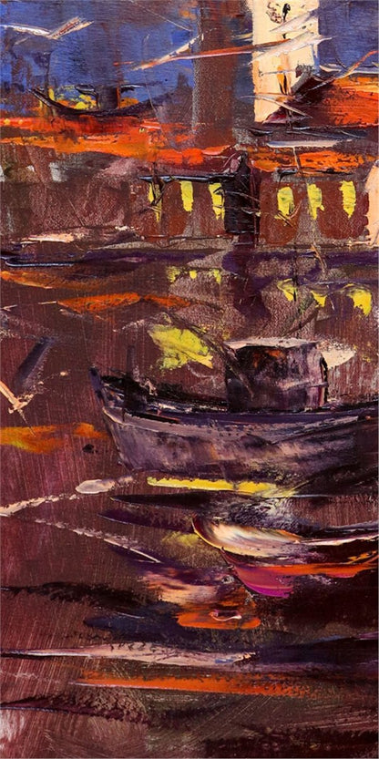 Kız Kulesi ve Tekneler Yağlı Boya Tablosu