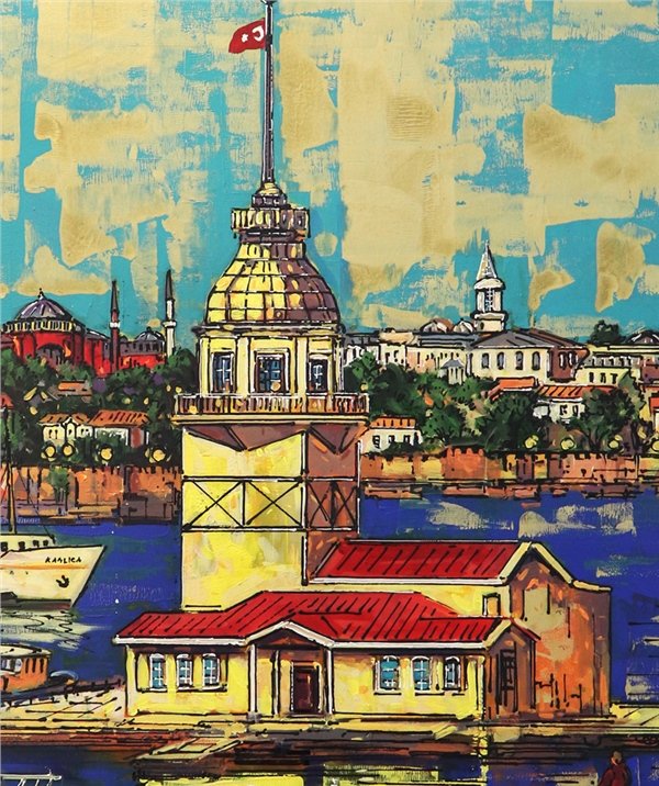 Kız Kulesi ve İstanbul Yarımadası Yağlı Boya Tablosu