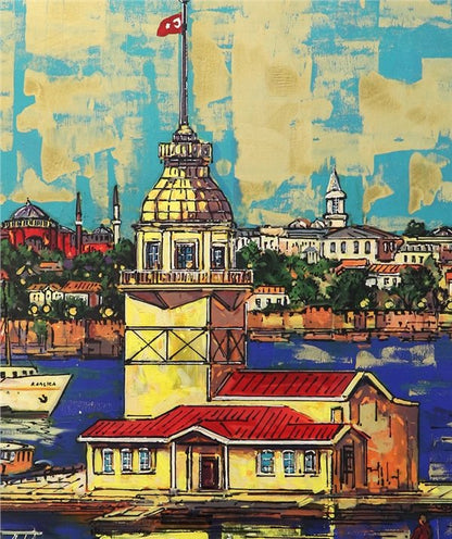 Kız Kulesi ve İstanbul Yarımadası Yağlı Boya Tablosu
