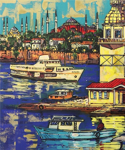 Kız Kulesi ve İstanbul Yarımadası Yağlı Boya Tablosu