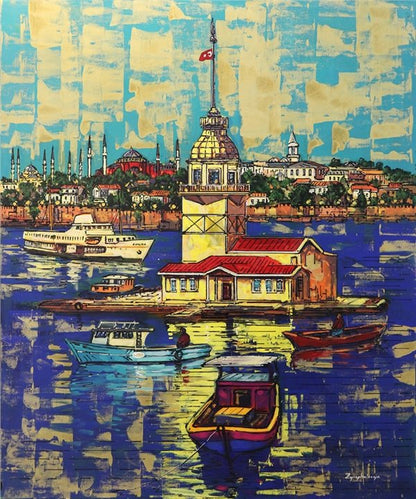 Kız Kulesi ve İstanbul Yarımadası Yağlı Boya Tablosu
