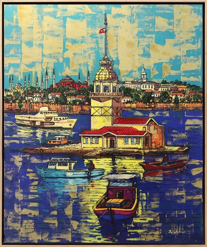 Kız Kulesi ve İstanbul Yarımadası Yağlı Boya Tablosu