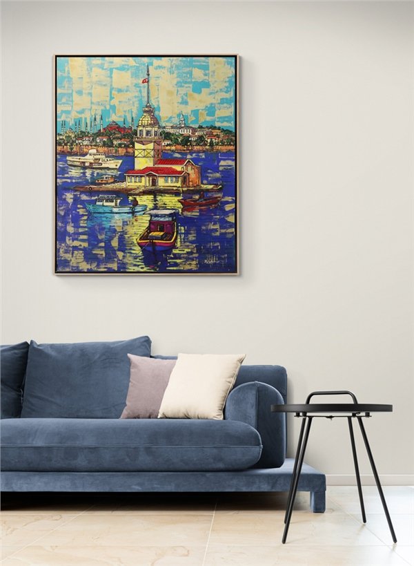 Kız Kulesi ve İstanbul Yarımadası Yağlı Boya Tablosu