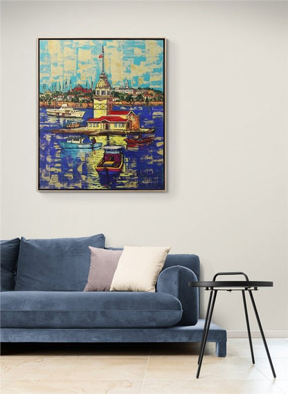 Kız Kulesi ve İstanbul Yarımadası Yağlı Boya Tablosu