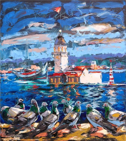 Kulenin Kuşlarla Dansı Yağlı Boya Tablosu