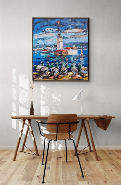 Kulenin Kuşlarla Dansı Yağlı Boya Tablosu