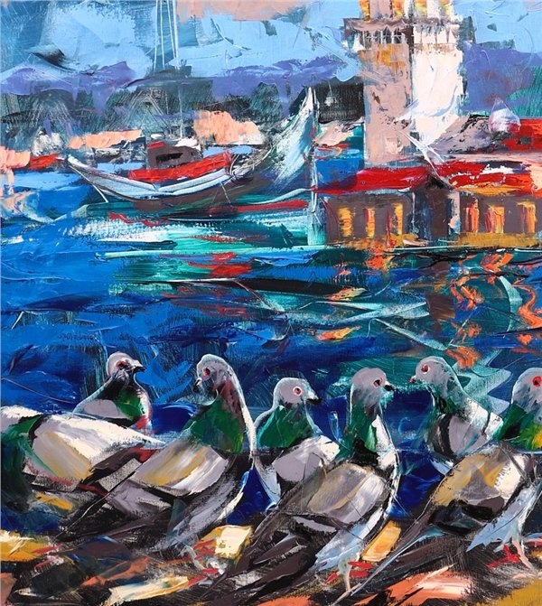 Kulenin Kuşlarla Dansı Yağlı Boya Tablosu