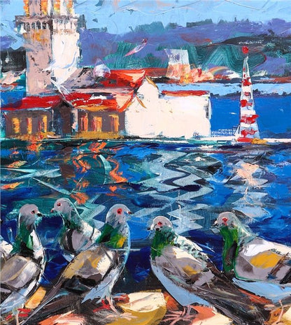 Kulenin Kuşlarla Dansı Yağlı Boya Tablosu