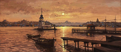 Kız Kulesi’nde Akşam Ezgisi Yağlı Boya Tablosu