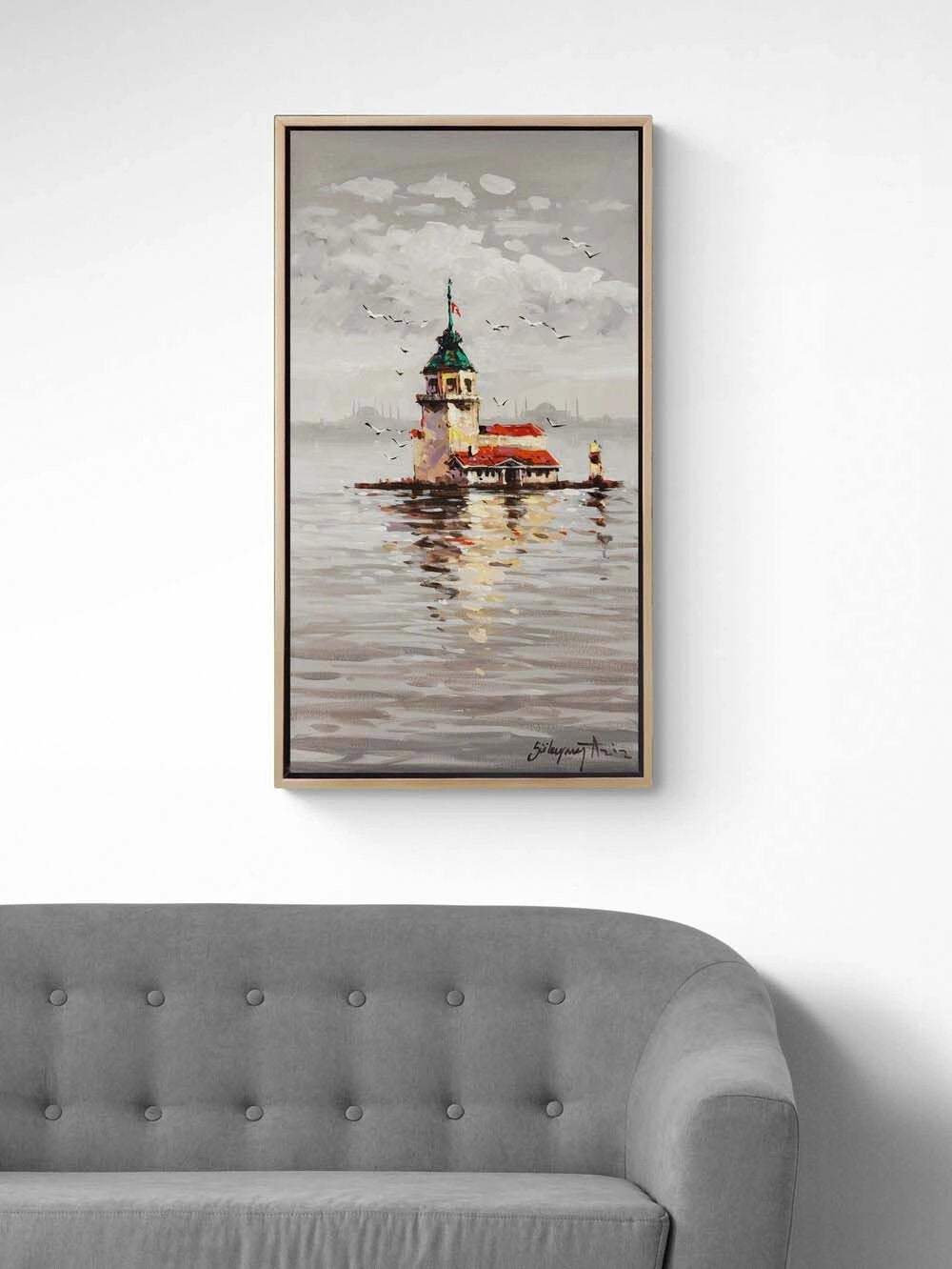 Kız Kulesi'nde Akşam Yağlı Boya Tablosu