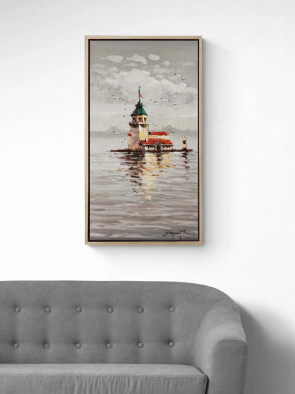 Kız Kulesi'nde Akşam Yağlı Boya Tablosu