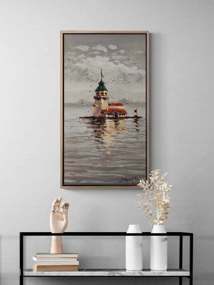 Kız Kulesi'nde Akşam Yağlı Boya Tablosu