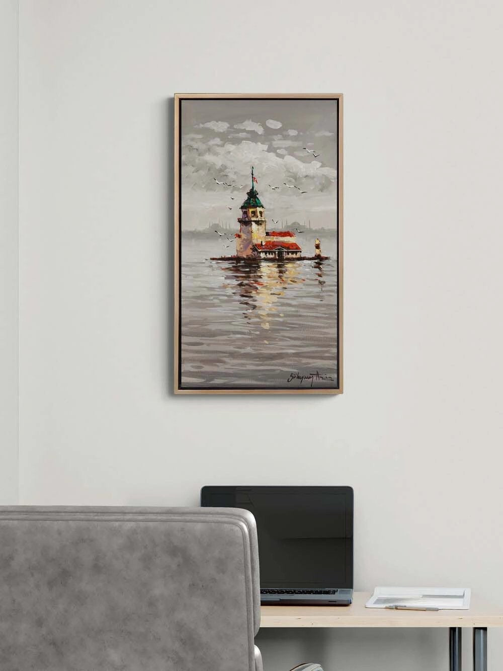 Kız Kulesi'nde Akşam Yağlı Boya Tablosu