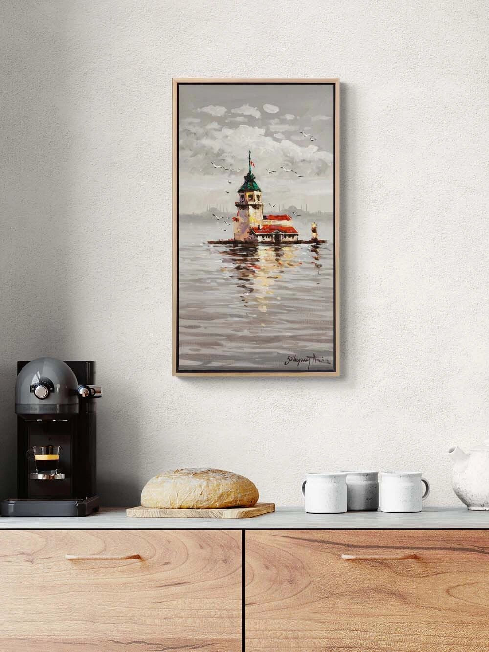 Kız Kulesi'nde Akşam Yağlı Boya Tablosu