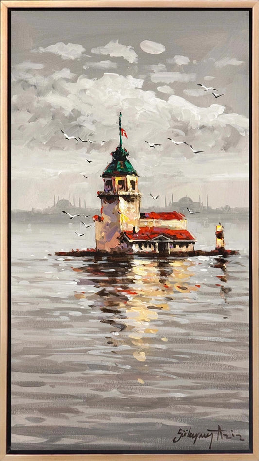 Kız Kulesi'nde Akşam Yağlı Boya Tablosu
