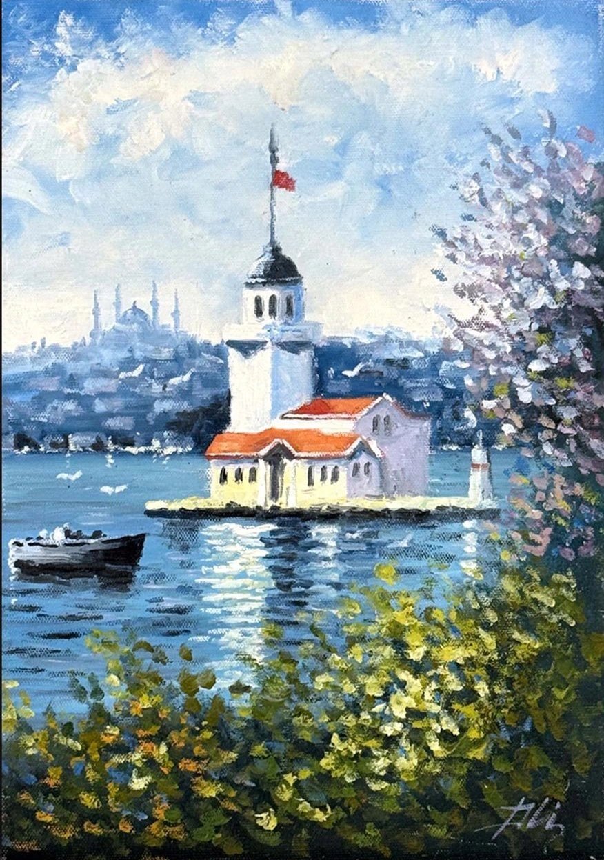 Kız Kulesinde Bir Gün Yağlı Boya Tablosu