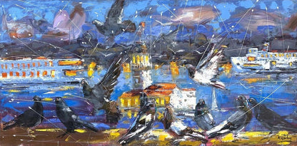 Kız Kulesi’ne Kanat Çırpışı Yağlı Boya Tablosu