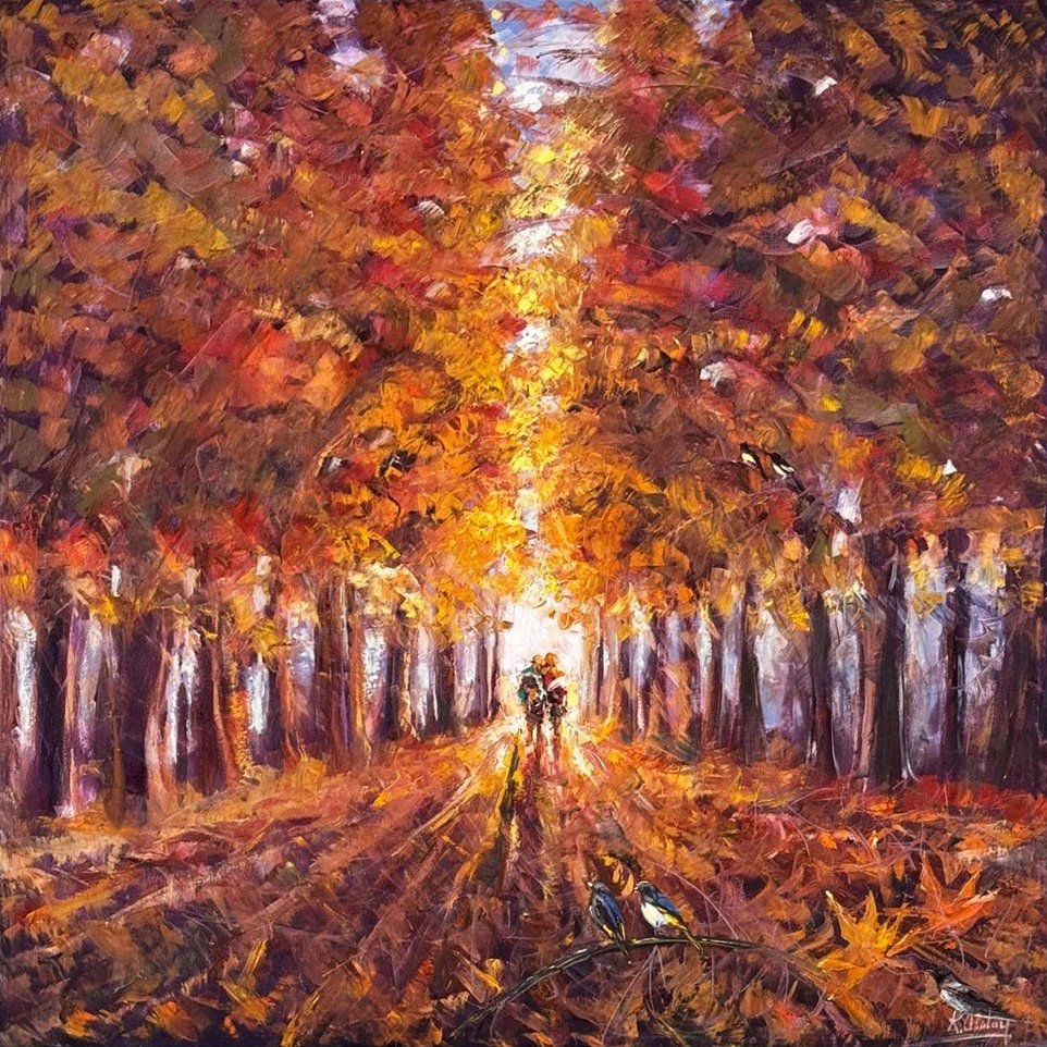 Kızıl Ağaçların Altında Yağlı Boya Tablosu