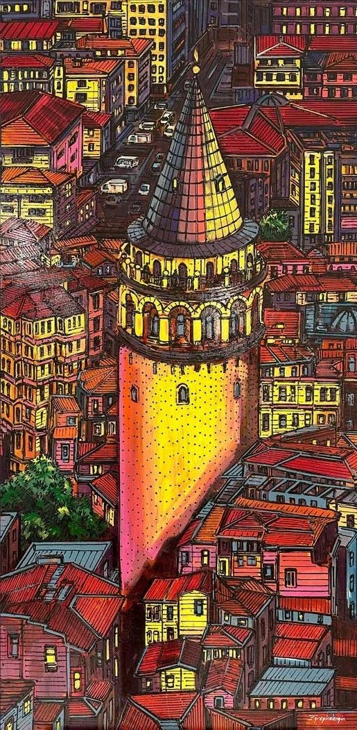 Kızıl Galata Sokağı Yağlı Boya Tablosu