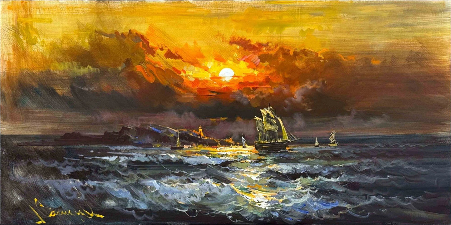 Kızıl Gökyüzünde Yolculuk Yağlı Boya Tablosu